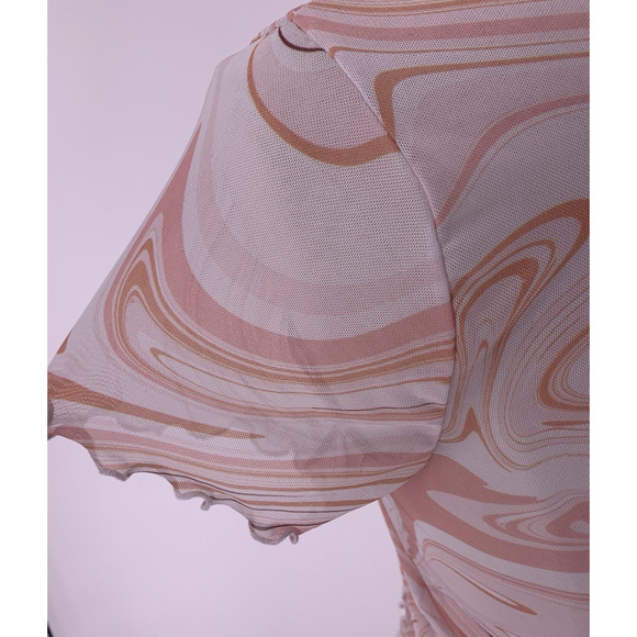 Y2K Swirl Print Mesh Top Short Sleeve Fairy Rave Indie Psychedelic L - Picture 5 of 7
